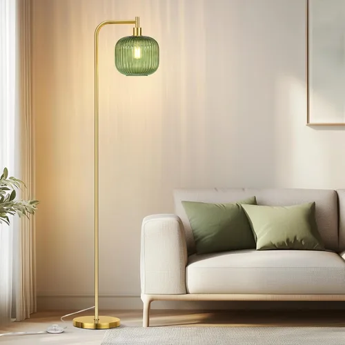 Miniatura 2 de QiMH Lámpara de pie de cristal para sala de estar, lámpara de pie moderna con pantalla de vidrio acanalado e interruptor de pedal, lámpara de 67