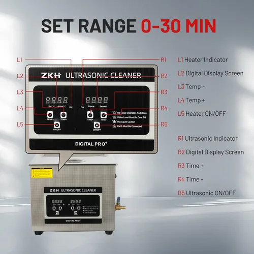 Miniatura 4 de ZKH Máquina profesional de limpieza de joyas 10L, limpiador sónico de alta frecuencia con temporizador digital y calentador, máquina ultrasónica