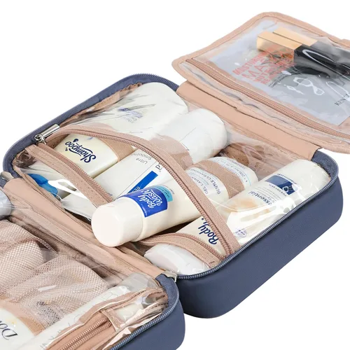 Miniatura 5 de NISHEL Neceser de viaje para mujer, organizador de artículos esenciales de maquillaje, estuche colgante para accesorios, cosméticos, Egeo-azul, M