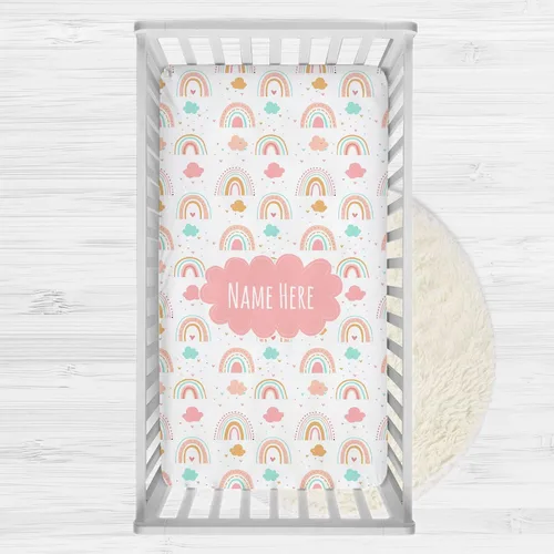 Sábanas personalizadas para cuna de bebé arcoíris colorido con nombre, paquete personalizado y sábanas de juego para niñas bebés, sábanas de colchón
