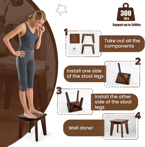Miniatura 6 de StrongTek Taburete pequeño de bambú, duradero y elegante escalón de madera para adultos y niños, perfecto para cocina, baño, dormitorio o sala