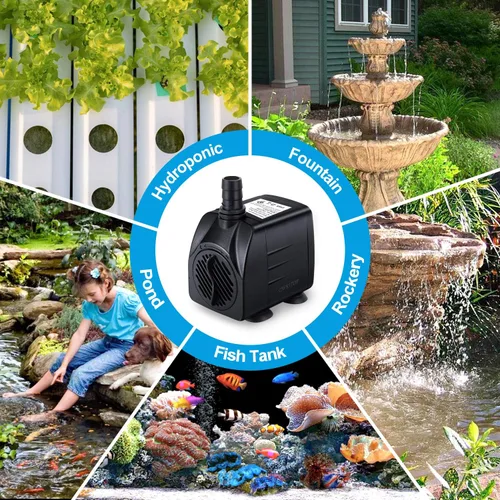 Miniatura 7 de CWKJ Bomba de fuente, bomba de agua sumergible de 220 GPH(15 W, 900 L/H), bomba de agua duradera para fuente al aire libre con cable de alimentación