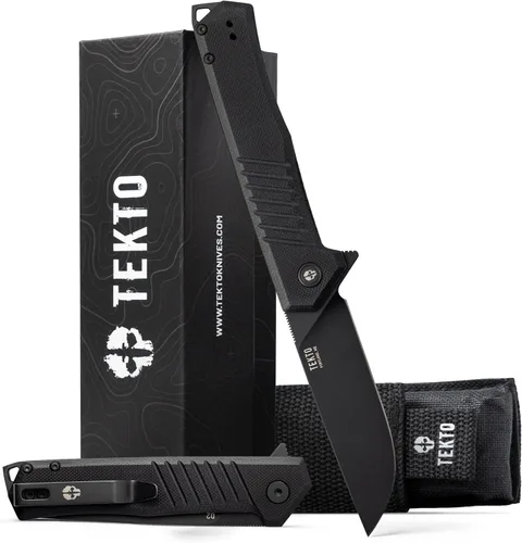 Miniatura 11 de TEKTO F1 Alpha - Cuchillo de bolsillo plegable, hoja trasera recta modificada, acero D2 recubierto de titanio, ideal para acampar y mochileros al