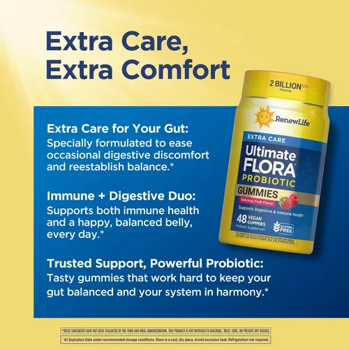 Miniatura 4 de Renew Life Extra Care Gomitas digestivas prebióticas y probióticas, suplemento diario para la salud digestiva e inmunológica, B. Coagulans y B.