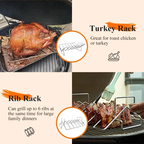 Miniatura 2 de Kit de sartenes para asar pavos de acero inoxidable de 15.5 x 11.5 pulgadas, para hornos, parrilla en V y estante de refrigeración, bandeja de asado