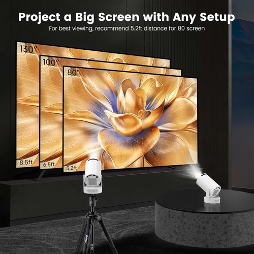 Miniatura 5 de Mini proyector portátil con soporte 4K, Bluetooth 5.4 WIFI6, altavoz base de sonido de 5 vatios, 160 ANSI, Android 11, rotación de 210°, proyector