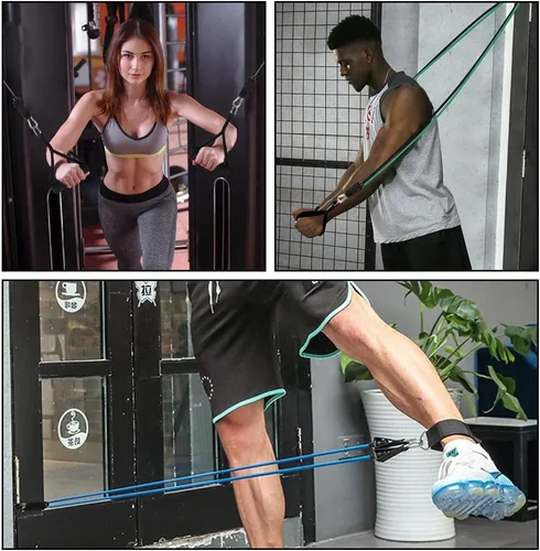 Miniatura 6 de Juego de bandas de resistencia (11 piezas) accesorios portátiles para gimnasio en casa, apilables hasta 150 libras, ejercicio con anclaje de puerta