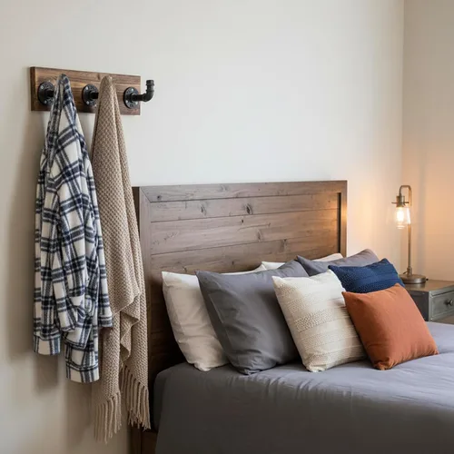 Miniatura 4 de MyGift Perchero de pared de madera quemada y perchero para sombreros con diseño de accesorio de tubería de 3 ganchos