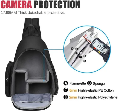 Miniatura 2 de Cwatcun Bolsa para cámara, estuche para cámara con soporte para trípode para cámaras Canon, Nikon, Sony, Pentax, DSLR, SLR, sin espejo, color negro