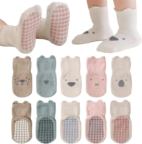 Miniatura 8 de Calcetines antideslizantes con empuñaduras para bebés, niñas y niños, calcetines de dibujos animados antideslizantes para bebés, 10 pares