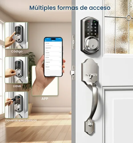 Miniatura 2 de Veise VE06-H - Juego de cerradura inteligente para puerta delantera, control de aplicación, cerrojo de entrada sin llave con manija de palanca