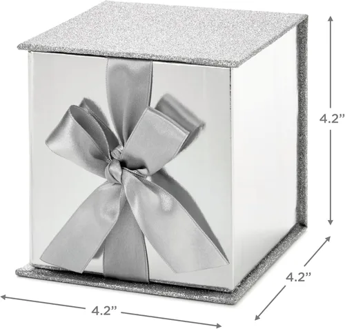 Miniatura 3 de Hallmark Caja de regalo pequeña con lazo y relleno de papel triturado (caja de regalo Silver Signature de 4 pulgadas con purpurina) para bodas