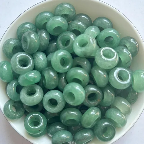 15 cuentas de cristal y piedras curativas de aventurina verde natural con agujeros grandes y piedras curativas, bricolaje de 0.236 pulgadas