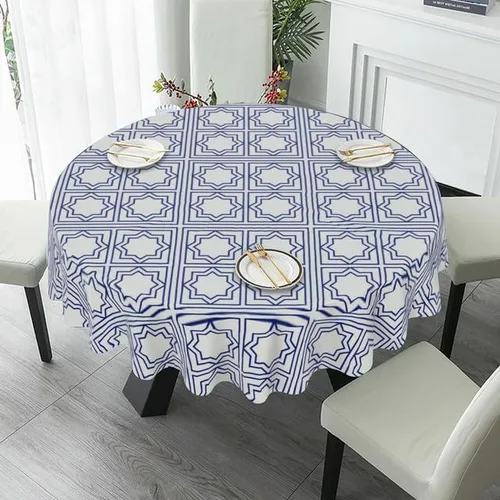 Miniatura 4 de Exquisite Round Tablecloth Blue Gingham Table Cloth Decor Washable Table Cover with Wrinkle Resistant for Home Kitchen Dining Room Picnic Camping