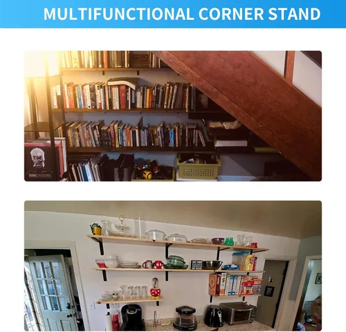 Miniatura 5 de Soportes de esquina de acero negro en L para estantes, soportes decorativos de montaje en pared, soportes angulares para estantes con tornillos