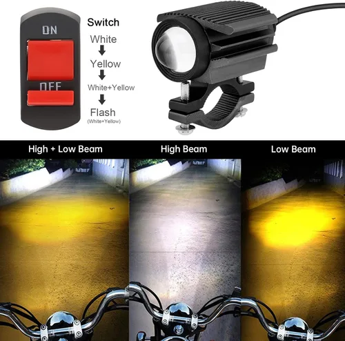 Miniatura 5 de Windance 2 unidades de faro LED para motocicleta, 32W, 4 modos, haz alto/bajo, amarillo/blanco, 6500K, impermeable, foco auxiliar para tractor