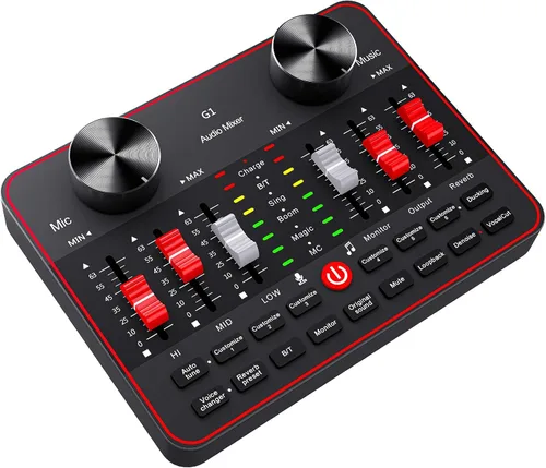 Mezclador de audio, placa de sonido para transmisión en vivo, canto y juegos en PC/teléfono, interfaz de audio para micrófono de 3.5 mm, tarjeta de