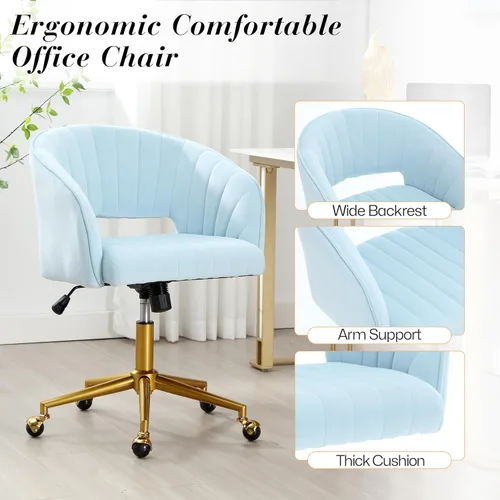 Miniatura 4 de HENGJIANYI Silla de escritorio giratoria para oficina en casa, moderna silla de tocador de terciopelo, sillón de altura ajustable con base dorada