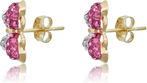 Miniatura 2 de AVORA Pendientes de botón de mariposa de cristal con elementos Swarovski rosa y blanco de oro amarillo de 10 quilates, Oro amarillo, Sin piedra