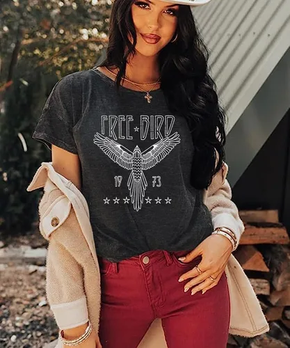 Miniatura 2 de Camiseta vintage de banda de rock para mujer, camisa retro de pájaro, camisetas gráficas de águila, camisa de música retro, camisetas casuales