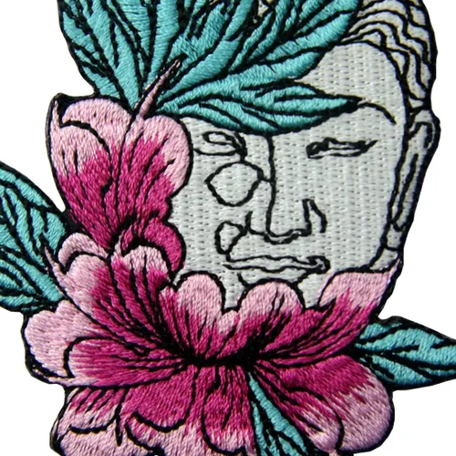 Miniatura 2 de Parche bordado con apliques de flor de loto y Buda para coser