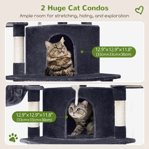 Miniatura 4 de Globlazer Árbol esquinero para gatos grandes, serie curvada de 66 pulgadas de alto, torre grande para gatos de interior con 6 postes rascadores, 2