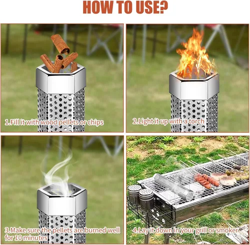 Miniatura 3 de Tubo de humo para ahumador de pellets de 6 pulgadas, acero inoxidable para ahumador de pellets, accesorios para ahumadores calientes o fríos