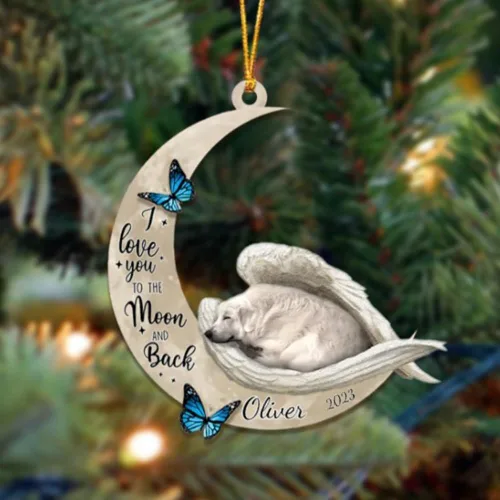 Miniatura 132 de Adorno colgante personalizado de ángel durmiendo en la luna, perro sabueso afgano, nombre personalizado, acrílico impreso en 2D plano – cumpleaños