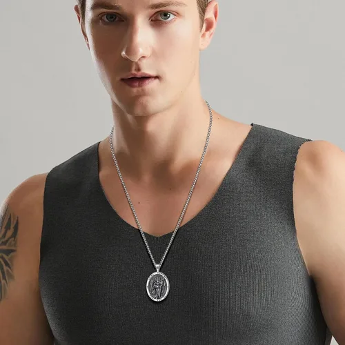 Miniatura 58 de Vito Collar de plata de ley 925 para mujeres y hombres, San Benito, crucifijo, Caravaca, San Cristóbal, San Judas, medalla patronal, amuleto