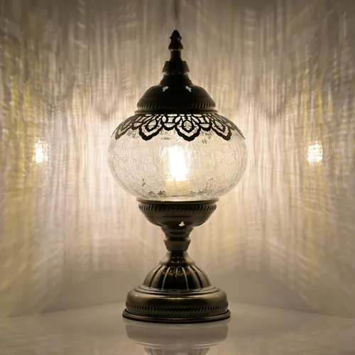 GOGERS Lámpara de Mesa Turca Marroquí Farol con Pantalla de Vidrio de Mosaico Hecha a Mano Estilo Tiffany Bohemio Vidrio de Colores Decorativo