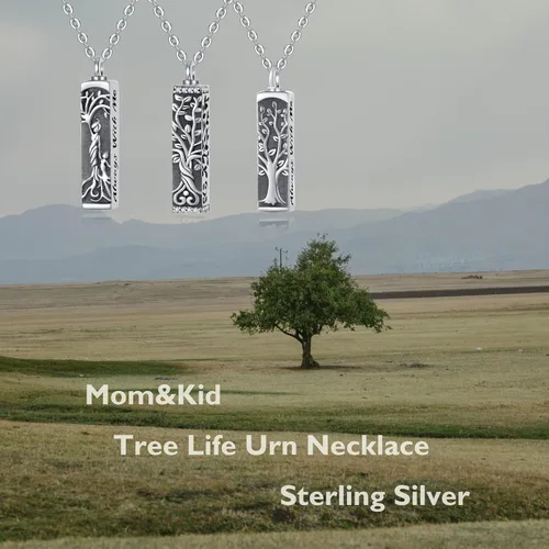 Miniatura 46 de Collar con colgante de urna de cenizas de cremación y árbol de la vida para mujer, plata de ley US1