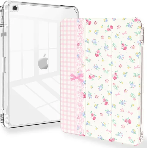 Miniatura 18 de Feams Funda para iPad de 9ª generación, funda triple para iPad 10.2, cubierta trasera transparente con soporte para lápiz y apagado Ángel