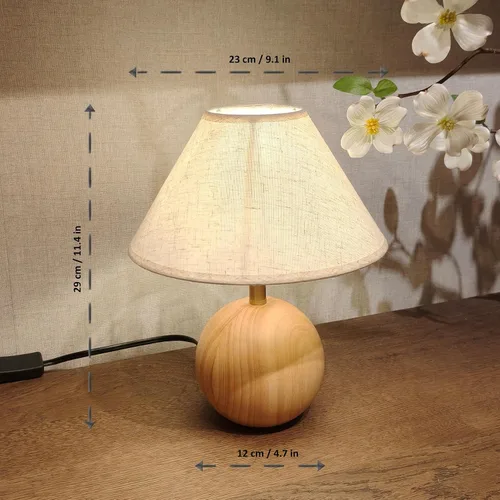 Miniatura 6 de lámpara de mesa de madera para recámara, lámpara de escritorio pequeña con pantalla de tela de lino para sala de estar, lámparas de ambiente