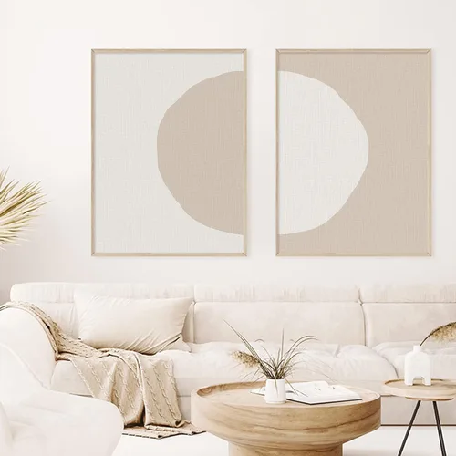 Miniatura 4 de Arte abstracto bohemio para pared, arte geométrico beige, pintura moderna de mediados de siglo, pósteres bohemios beige, lienzo abstracto circular