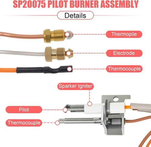 Miniatura 4 de Conjunto piloto e encendedor SP20075 actualizado, compatible con piezas de calentador de agua Rheem Richmond, unidades PROTECH & GE, reemplazo