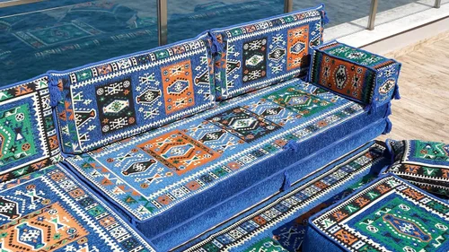 Miniatura 5 de Blue Arabic Floor Sofa, L Shape Corner Seating Set, Bench Cushions, Sectional Sofa, Pallet Sofas, Floor Cushions, Floor Couch, Oriental Sofa, Sofa