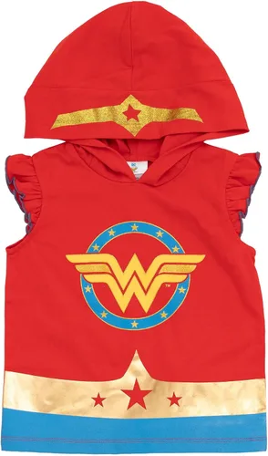 Miniatura 3 de DC Comics Camiseta sin mangas para niñas de la Liga de la Justicia Wonder Woman y Dolphin Active French Terry Shorts de niño a niño grande