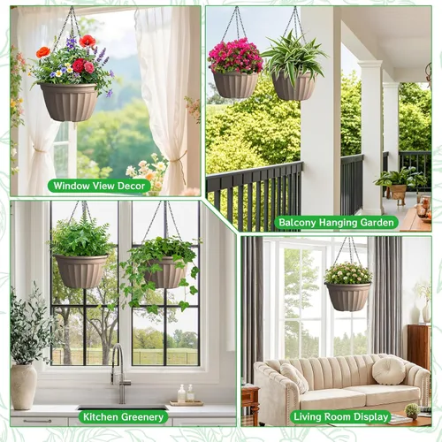 Miniatura 6 de FGstyle Paquete de 6 macetas colgantes de 8 pulgadas, macetas de riego automático para plantas de interior, cesta colgante de plástico con elevador