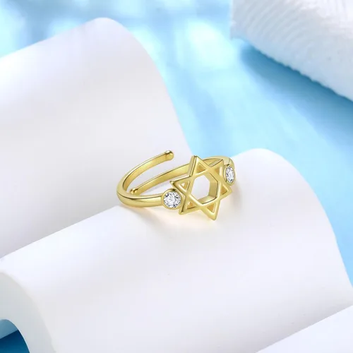 Miniatura 39 de Jewmon Anillo de plata de ley con estrella de David para mujer – Anillo ajustable Magen David – Amuleto Wicca – Regalos judíos