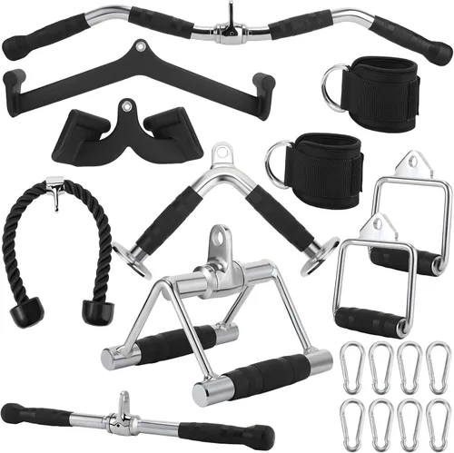 Junkin 19 piezas de barras extraíbles LAT para máquina de cables para gimnasio en casa, cuerda de tríceps, equipo de tracción para máquina de peso,