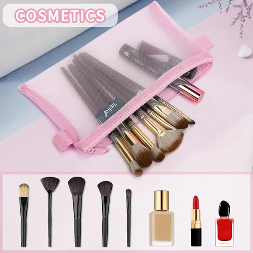 Miniatura 5 de Toplive Juego de 3 estuches para lápices, bolsa transparente para lápices de examen, bolsa de malla de nailon con cremallera para bolígrafos, bolsa