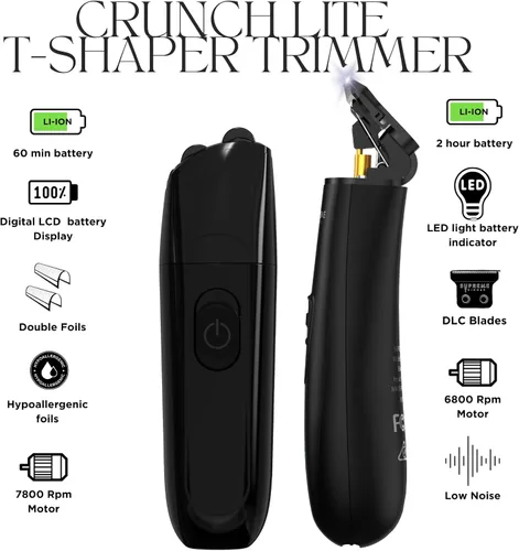 Miniatura 2 de Supreme Trimmer 2 en 1 DLC T-Shaper recortadora de barba y cabello + afeitadora de lámina Crunch Lite Kit de viaje y precisión de grado