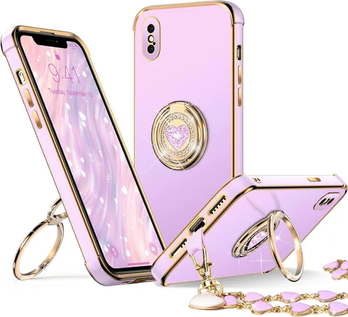 Miniatura 7 de XYZ para Funda de iPhone Xs Max con Soporte, Funda de Teléfono con Doble Soporte de Anillo, Funda de Amor-Corazón Linda de Lujo con Brillantina