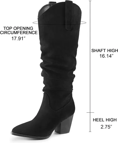 Miniatura 3 de mysoft Botas vaqueras hasta la rodilla para mujer, punta puntiaguda, tacón grueso medio, botas holgadas con cremalleras