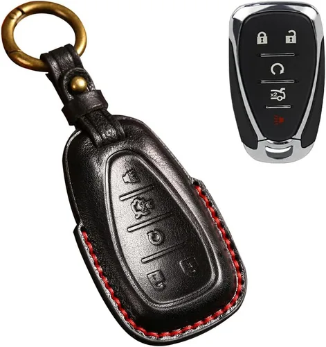 Miniatura 10 de ontto Funda de cuero para llave de automóvil de 4 botones, protección completa, compatible con Chevy Equinox Traverse Malibu Camaro, color negro