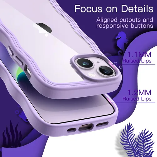 Miniatura 5 de JETech Bonita funda para iPhone 14 de 6.1 pulgadas, marco ondulado, forma rizada, a prueba de golpes, para mujeres y niñas, parte trasera