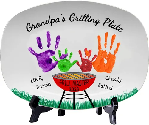 Miniatura 11 de Plato personalizado para asar para papá con nombres de niños, arte infantil, placa de servicio de impresión de mano para la familia, placa de Plato