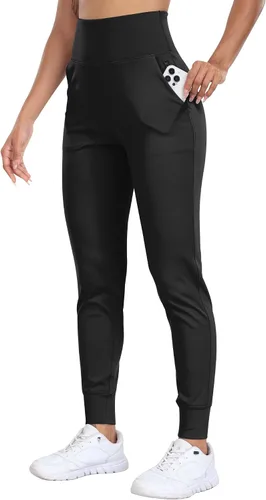 WHOUARE Pantalones deportivos para mujer, leggings deportivos de entrenamiento con bolsillos, cintura alta, pantalones de yoga para gimnasio, correr