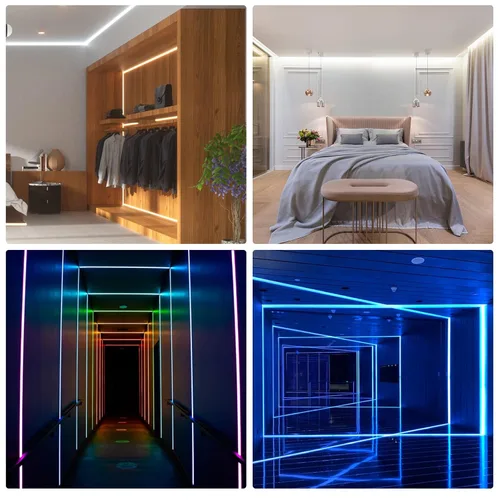 Miniatura 9 de Muzata Paquete de 10 unidades de 6.6 pies/6.6 ft con sistema de canal LED negro en forma de U con cubierta de difusor blanco lechoso esmerilado
