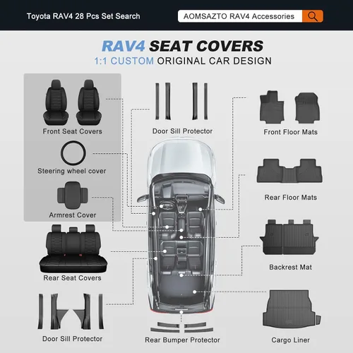 Miniatura 7 de AOMSAZTO RAV4 - Fundas de asiento delantero de cuero para Toyota RAV4 2019 2020 2021 2022 2023 2024 2025 LE, XLE, XLE Premium, Limited con Línea roja